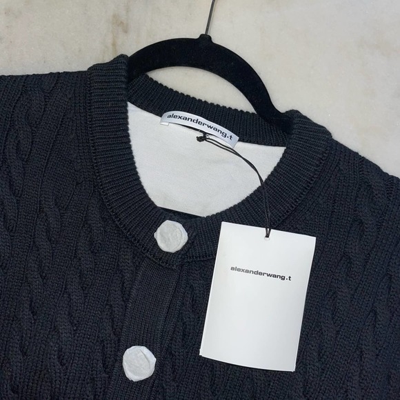 Alexander Wang Bi-Layer Cable Knit Cardigan in Black & White - Picture 12 of 14